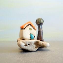 Rustic Ceramic Miniature House, Woodland Decor, Housewarming Gift - thumbnail 2