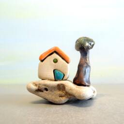 Rustic Ceramic Miniature House, Woodland Decor, Housewarming Gift - thumbnail 1
