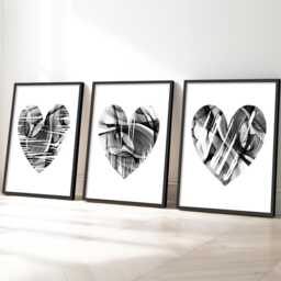 Black & White Hearts Wall Art Prints Set Of 3, Modern Bedroom Decor - thumbnail 1
