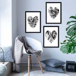 Black & White Hearts Wall Art Prints Set Of 3, Modern Bedroom Decor - thumbnail 3