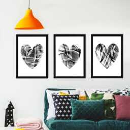 Black & White Hearts Wall Art Prints Set Of 3, Modern Bedroom Decor - thumbnail 2