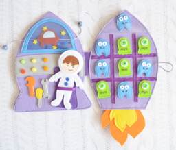 Felt Rocket Quiet Book Montessori Baby Toy, Tic Tac Toe Game - thumbnail 1