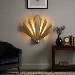 Mid Century Modern Art Deco Fan Wall Sconce Solid Brass Sunburst Light Vintage Style Lamp For Luxury Looking - thumbnail 3