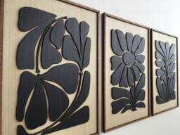 Tropical Leaf Wood Wall Art - Mid Century Modern Wall Art Boho Room Leafy Minimal Black & White Collection - Set Of 3 - thumbnail 1