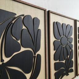 Tropical Leaf Wood Wall Art - Mid Century Modern Wall Art Boho Room Leafy Minimal Black & White Collection - Set Of 3 - thumbnail 4