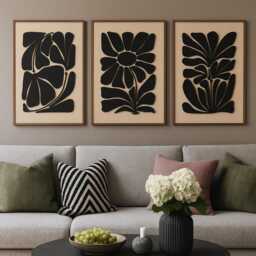Tropical Leaf Wood Wall Art - Mid Century Modern Wall Art Boho Room Leafy Minimal Black & White Collection - Set Of 3 - thumbnail 2