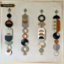Geometric Wall Hanging - Mid-Century Modern Wood Tapestry - thumbnail 3