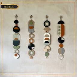 Geometric Wall Hanging - Mid-Century Modern Wood Tapestry - thumbnail 1