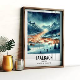 Saalbach Ski Poster Print - Watercolour Alpine Art - Travel Wall Artwork Skiing Gifts Austria Alps Decor Resort Snowboarding Gift - thumbnail 2