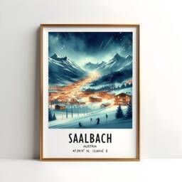Saalbach Ski Poster Print - Watercolour Alpine Art - Travel Wall Artwork Skiing Gifts Austria Alps Decor Resort Snowboarding Gift - thumbnail 3