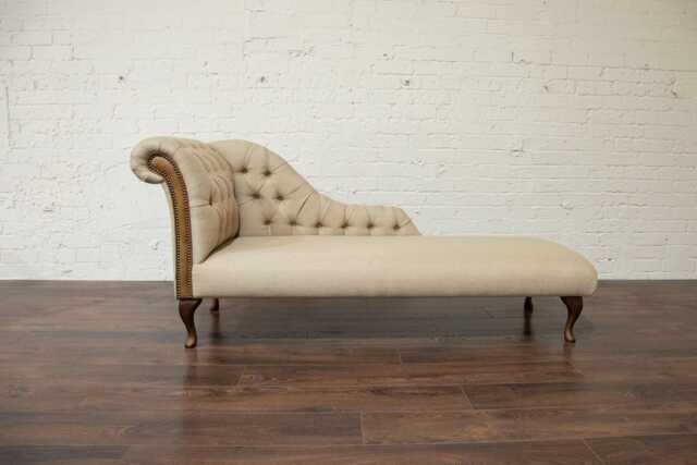 British Handmade Biscuit Herringbone Wool Fabric Chesterfield Chaise Lounge - image 1