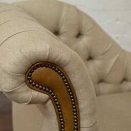 British Handmade Biscuit Herringbone Wool Fabric Chesterfield Chaise Lounge - thumbnail 2