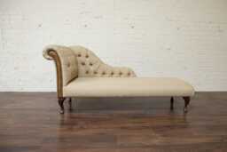 British Handmade Biscuit Herringbone Wool Fabric Chesterfield Chaise Lounge