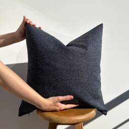 Blue Linen Throw Pillow Cover Navy Euro Sham, Decorative Cushion For Sofa Or Couch - thumbnail 2