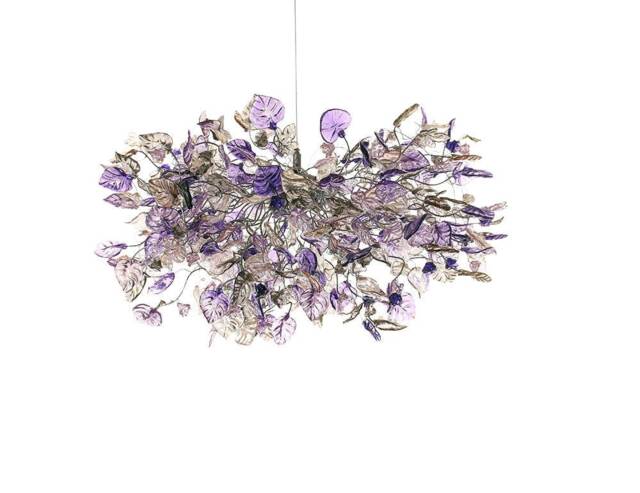 Violet Hanging Chandeliers With Purple, Gray & Clear Flowers Leaves For Dining Room, Bedroom Or Living Room - image 1