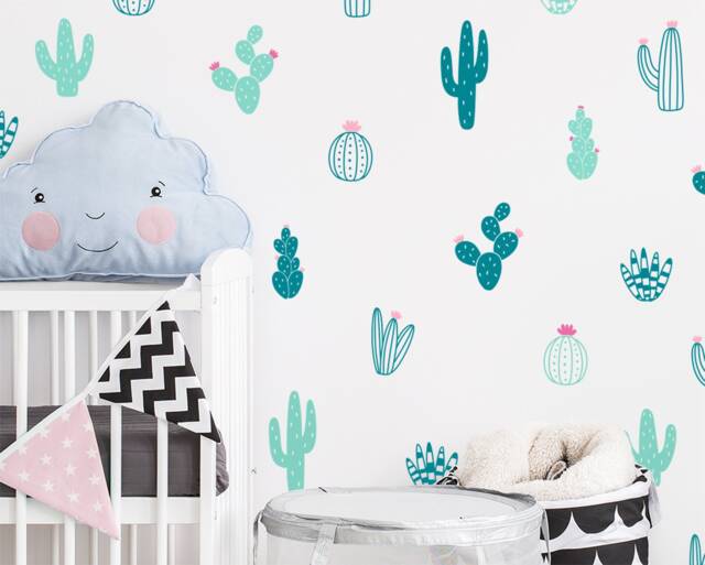 Cactus Wall Decals - Multicolor Vinyl Decals, Nursery Stickers, Kids Room Cute Colorful Cacti - image 1
