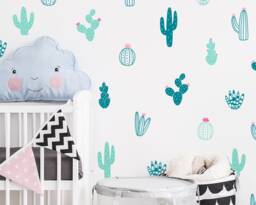 Cactus Wall Decals - Multicolor Vinyl Decals, Nursery Stickers, Kids Room Cute Colorful Cacti