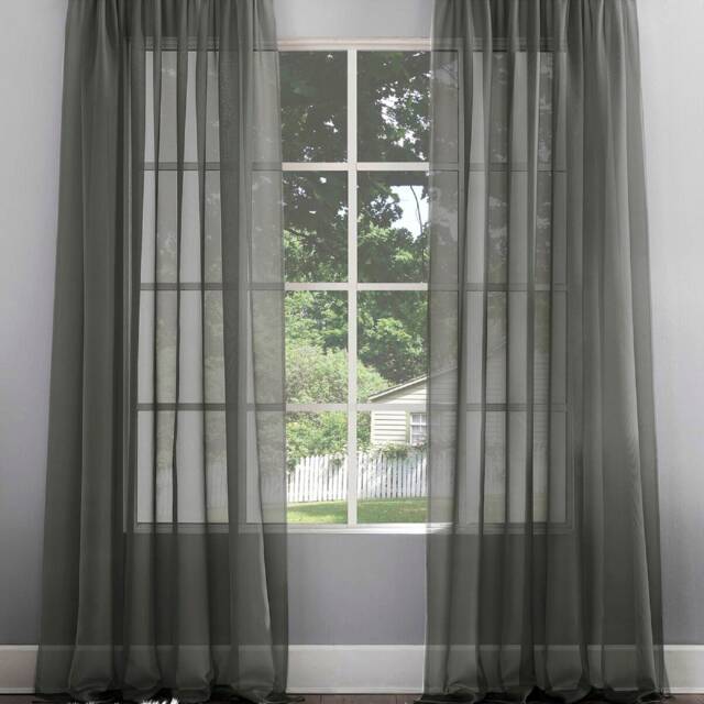 Gray Sheer Curtain Set Custom Size Tulle Drapery - image 1