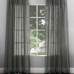 Gray Sheer Curtain Set Custom Size Tulle Drapery - thumbnail 1