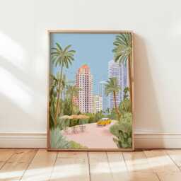 Miami Poster, Florida Beach Wall Art, South Travel Print, Modern Skyline Posters, Coastal City Decor - thumbnail 1