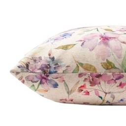 Watercolour Blossom Linen Blend Extra-Large Cushion. Pink, Purple & Green Botanical Floral Design On A Natural Fabric. 23X23 - thumbnail 2