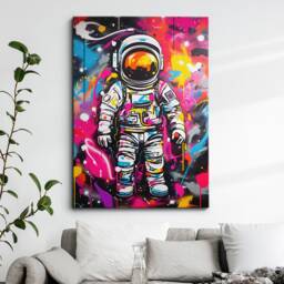 Fun Astronaut Graffiti Space Galaxy Abstract Oil Painting Wall Art Framed Canvas Poster Print Home Kitchen Office Bedroom Decor Gift Idea - thumbnail 1