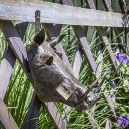 Handcrafted Recycled Metal Warthog Head. Outdoor Hanging Sculpture. Safari - thumbnail 2