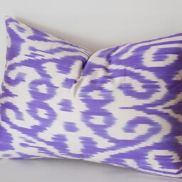 Violet White Silk Ikat Pillow Cover Handmade Uzbek Cushion - thumbnail 3