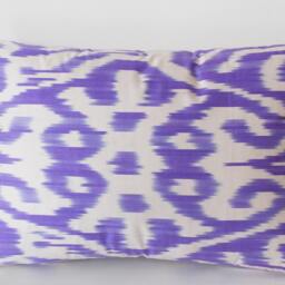 Violet White Silk Ikat Pillow Cover Handmade Uzbek Cushion - thumbnail 4