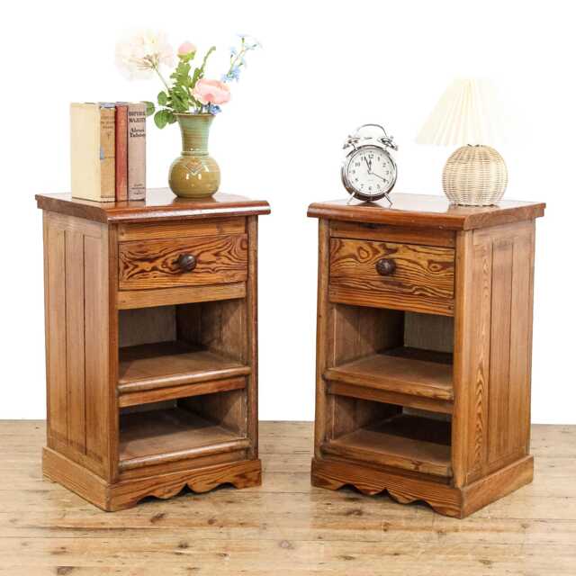 Pair Of Rustic Bedside Cabinets - Bedroom Storage Pitch Pine Chest Reclaimed - M-5864 - image 1