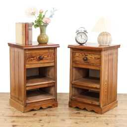Pair Of Rustic Bedside Cabinets - Bedroom Storage Pitch Pine Chest Reclaimed - M-5864