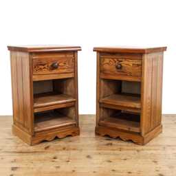 Pair Of Rustic Bedside Cabinets - Bedroom Storage Pitch Pine Chest Reclaimed - M-5864 - thumbnail 2