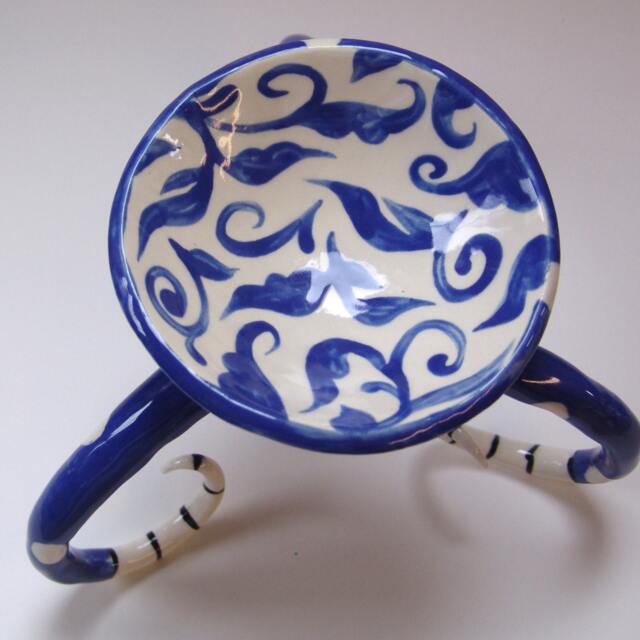 Delft Blue Pottery Candleholder Hand-Painted Baroque Floral Design - image 1