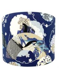 Japanese Geisha Lampshade Blue & Silver Oriental Light Shade