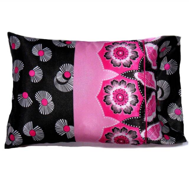Floral Satin Travel Pillow, Pink & Black, 12x16 Washable Pillowcase