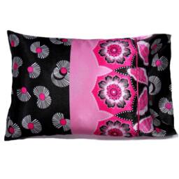 Floral Satin Travel Pillow, Pink & Black, 12x16 Washable Pillowcase