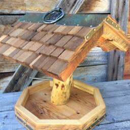 Artistic Birdfeeder, Barnwood. Outdoor, Pine. Functional Wedding Gift #0279 - thumbnail 3