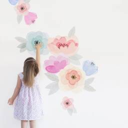 Watercolor Flower Wall Stickers Pastel Blooms, Kids Room Decor - thumbnail 2
