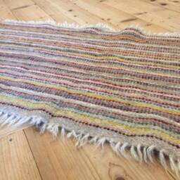 Handmade Striped Wool Rug Ukrainian Woven Throw, Natural Carpet - thumbnail 2