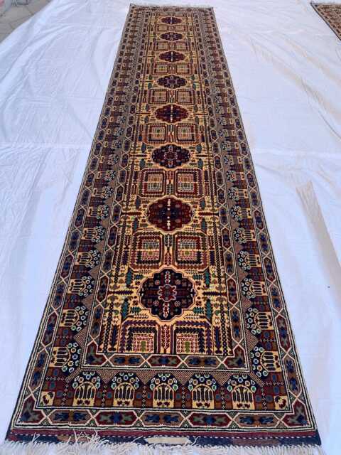 Handmade Afghan Wool Runner Rug Gandum Naksha Geometric Hallway Carpet - image 1
