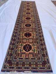 Handmade Afghan Wool Runner Rug Gandum Naksha Geometric Hallway Carpet - thumbnail 1