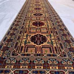 Handmade Afghan Wool Runner Rug Gandum Naksha Geometric Hallway Carpet - thumbnail 2