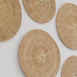 Woven Rattan Wall Decor Round Plate Wicker Seagrass Winnowing Hanging Circle Art Set - thumbnail 3