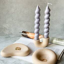 Handmade Stone Textured U Shaped Candlestick Holder Dinner Table Decor - thumbnail 3