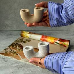Handmade Stone Textured U Shaped Candlestick Holder Dinner Table Decor - thumbnail 4