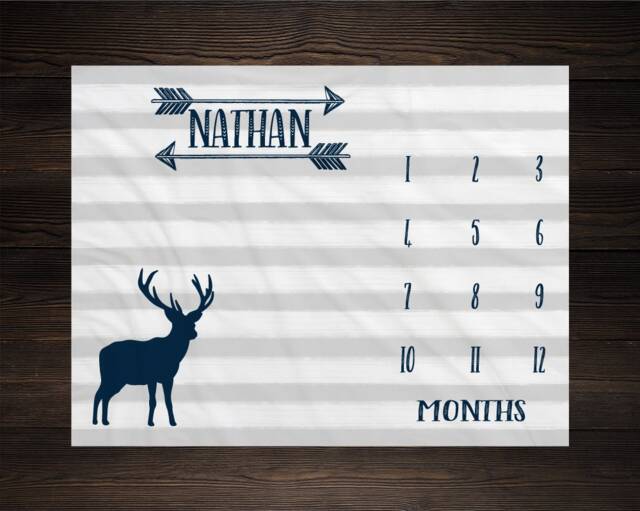 Deer Baby Milestone Blanket, Monthly Growth Tracker, Personalized Custom Shower Gift, New Boy - image 1