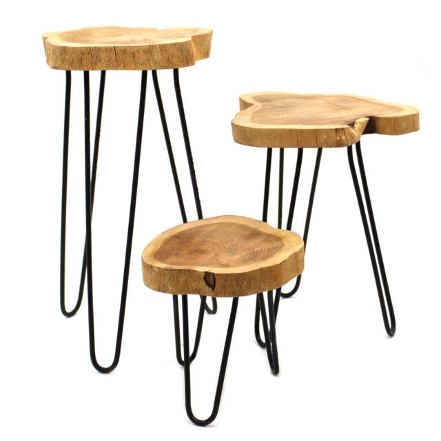 Set Of 3 Gamell Wood Plant Stands Display Hand Crafted Hairpin Legs Home Decor - image 1