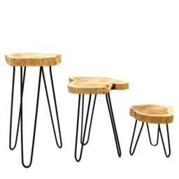 Set Of 3 Gamell Wood Plant Stands Display Hand Crafted Hairpin Legs Home Decor - thumbnail 3