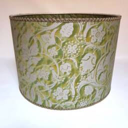 Drum Lamp Shade in Fortuny Fabric Persepolis Green & Gold Round Lampshade - Handmade Italy - thumbnail 3