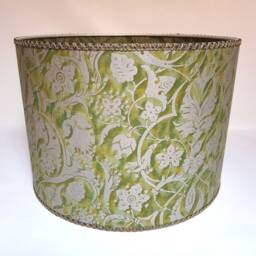 Drum Lamp Shade in Fortuny Fabric Persepolis Green & Gold Round Lampshade - Handmade Italy - thumbnail 4